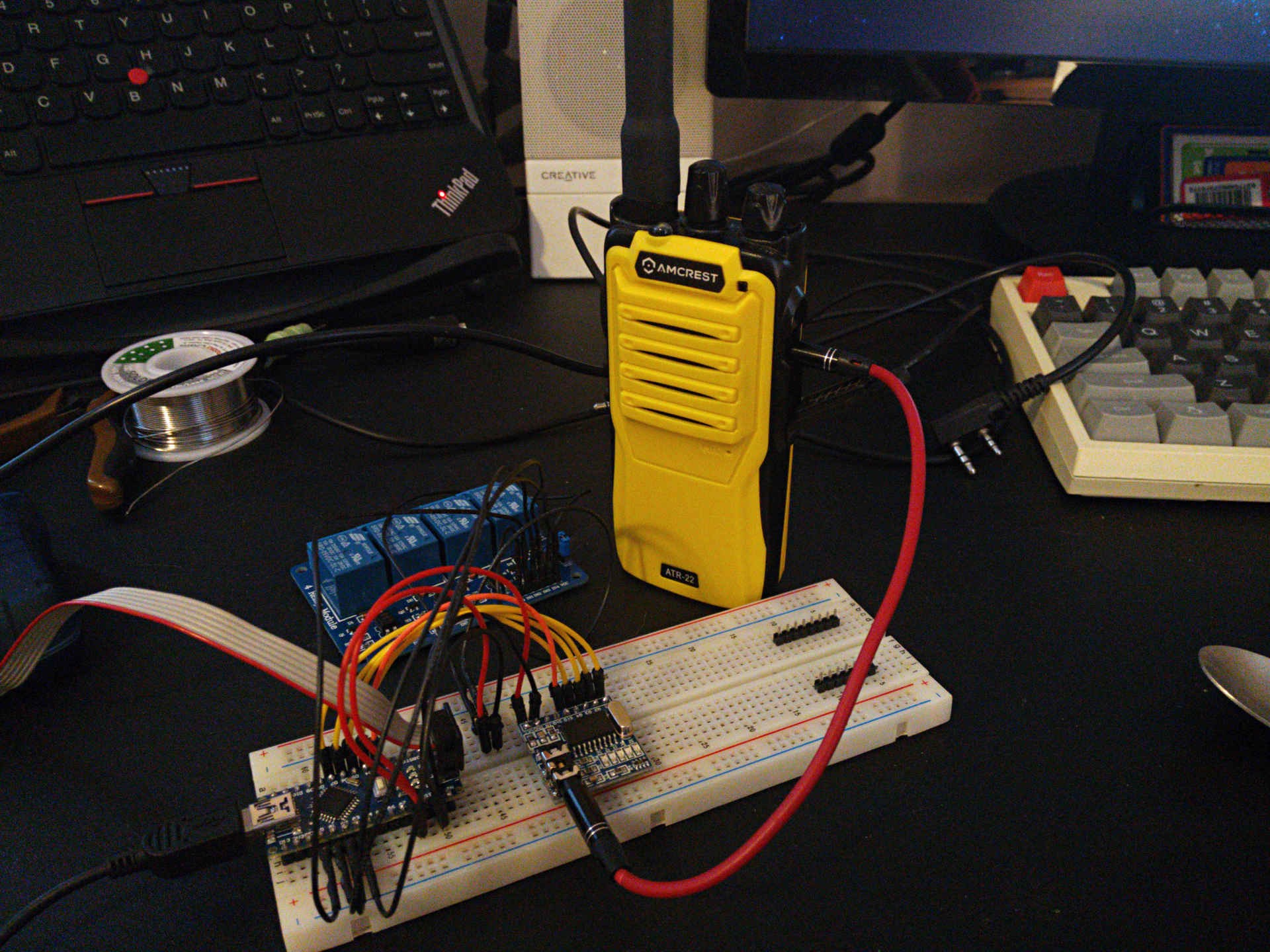 Test breadboard with radio attached