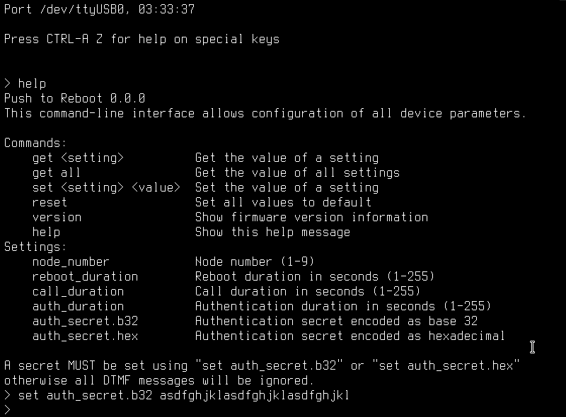 Screenshot of auth secret command in CLI
