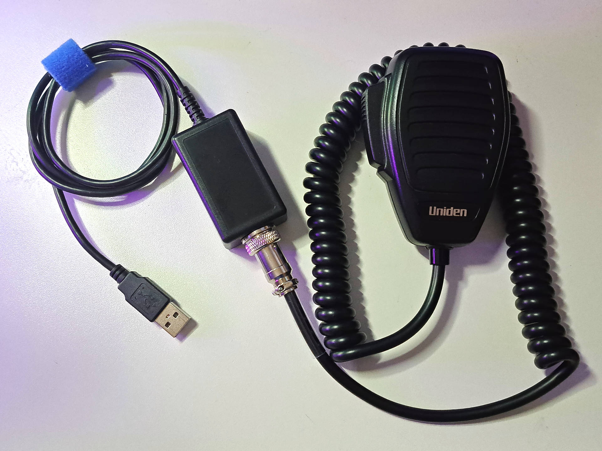 CB mic USB interface with Uniden BC645 attached